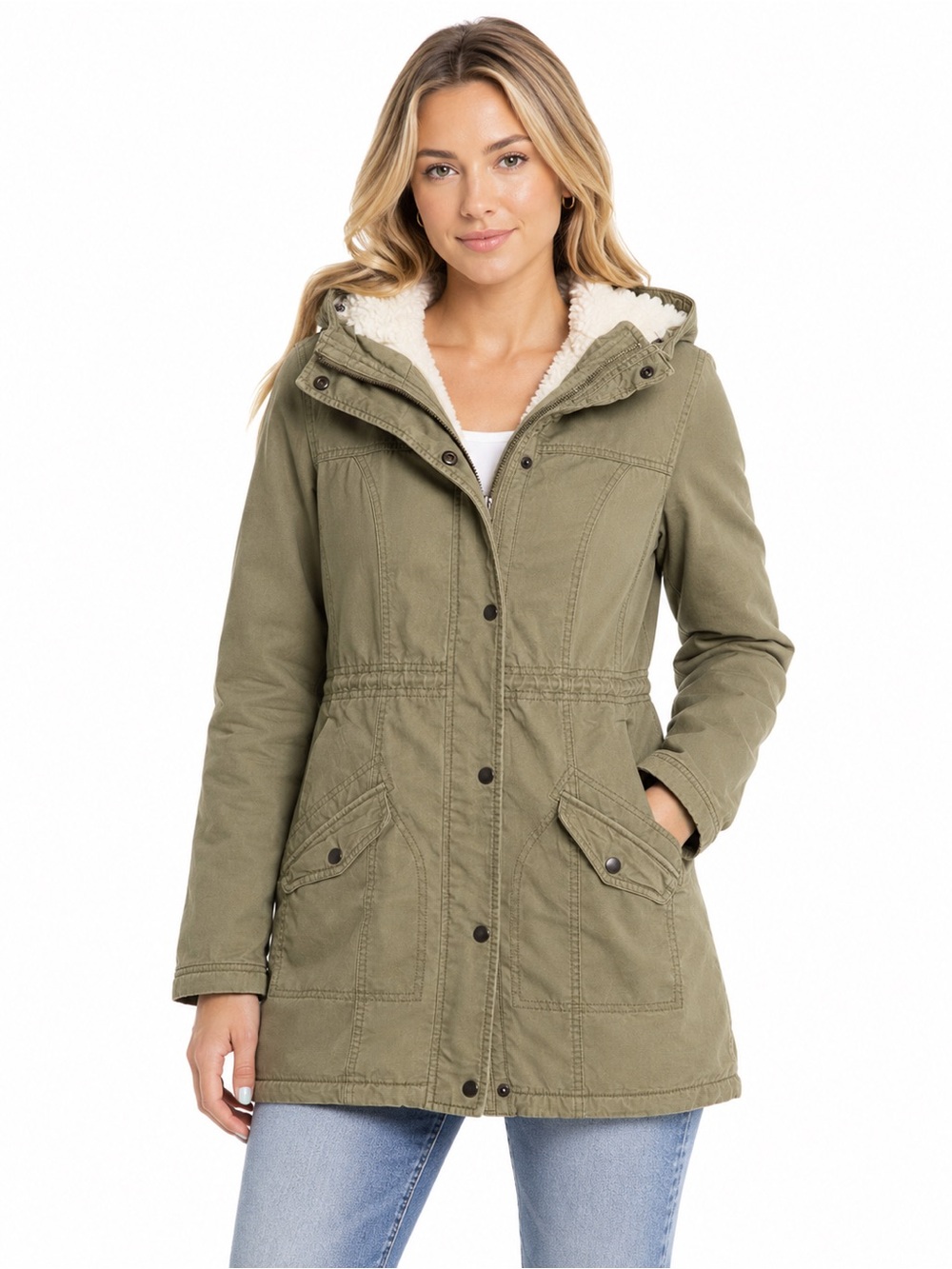 Hollister Size Small Y2K Olive Sherpa-Lined Utility Jacket - Women